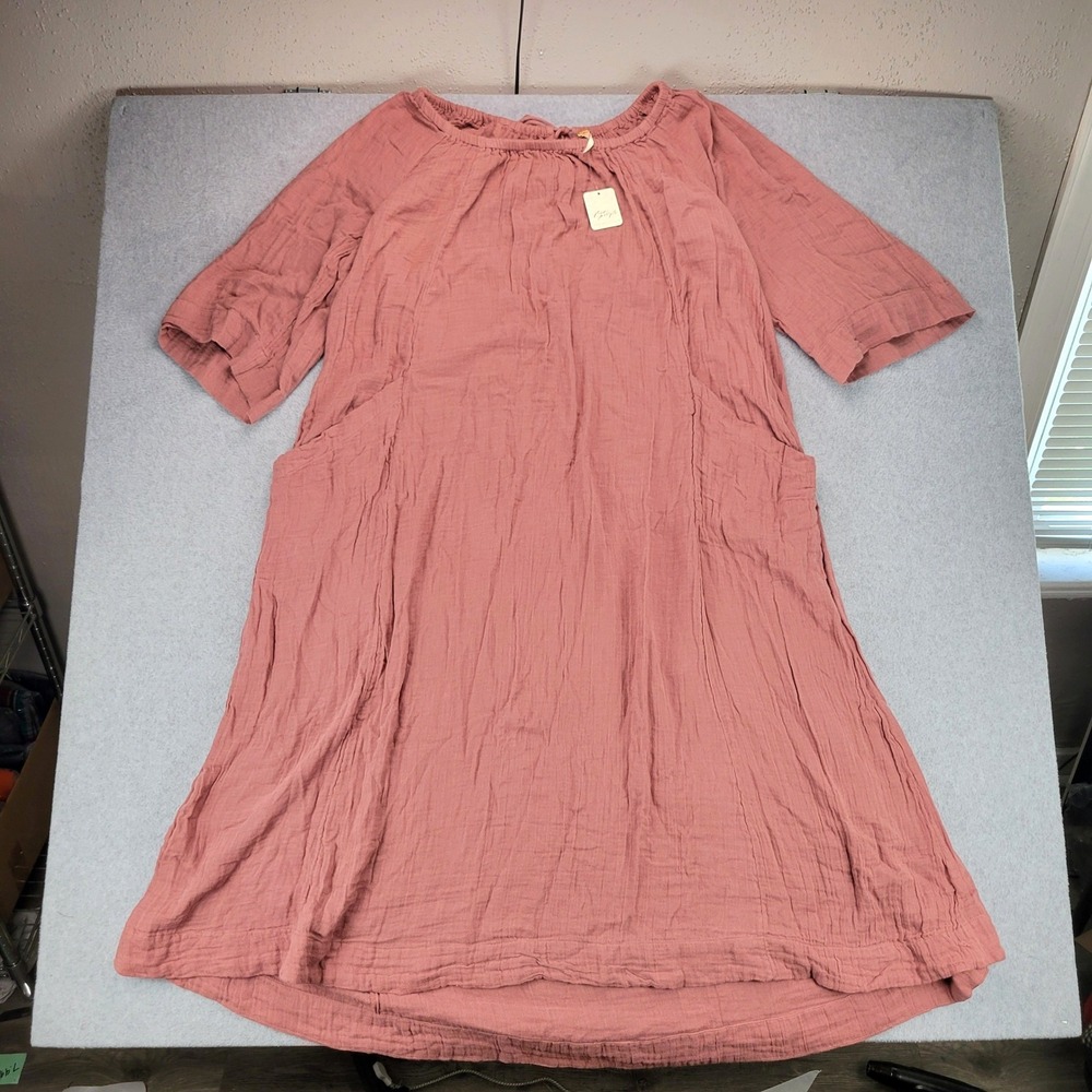 Free People Roam More Maxi Dress Antique Oak Womens Small Pink Gauze Tie Pockets